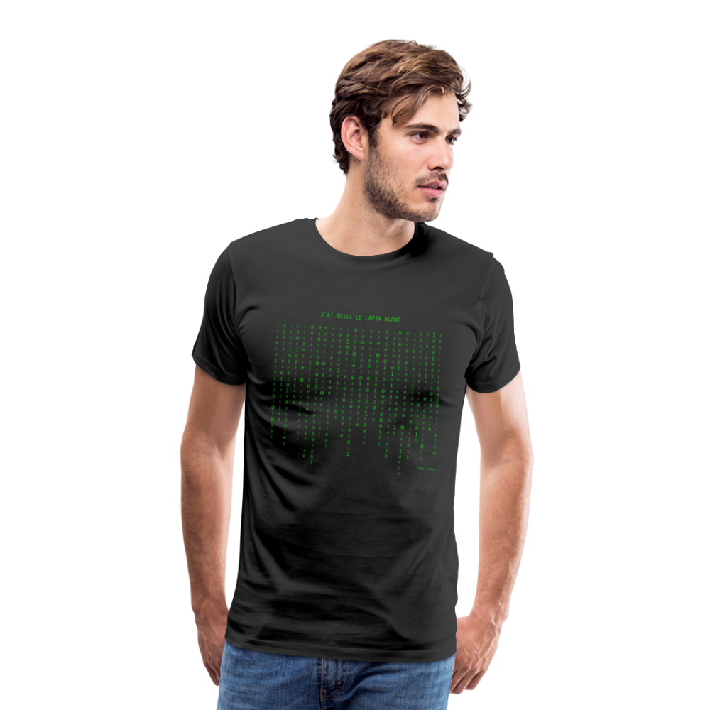 T-shirt Premium Homme : Matrix : J'ai suivi le lapin blanc - noir